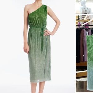 NWOT Jewel Badgley Mischka green ombré metallic one shoulder cocktail dress